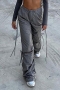 autumn fashion new 2 colors cutout drawstring loose wide leg slight-stretch cargo pants_Black_Gray