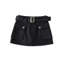 xs-xl summer new stylish 3 colors pocket zip-up belt slight stretch mini denim skirt(with lined)_Black