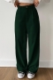autumn new stylish solid color high-waist button zip-up with pocket inelastic cotton casual suit pants_Black_Dark Green