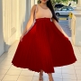 s-3xl plus size spring & summer new 4 colors non stretch adjustable buckle pleated stylish classic maxi skirt (with belt)_Black_White_Purple_Red