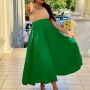 s-3xl plus size spring & summer new 4 colors non stretch adjustable buckle pleated stylish classic maxi skirt (with belt)_Black_White_Purple_Red_Green