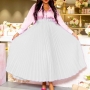 s-3xl plus size spring & summer new 4 colors non stretch adjustable buckle pleated stylish classic maxi skirt (with belt)_Black_White