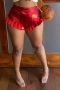 summer new plus size 5 colors pu slight stretch ruffle stylish shining sexy hot shorts_Black_Red