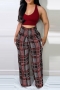 l-3xl plus size autumn new stylish lattice high-waist slight stretch casual pants_Red