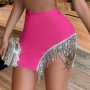 summer new 4 colors rhinestone tassel decor slight stretch slim stylish sexy mini skirt_Black_White_Rose Red_Magenta