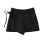 early autumn new two colors stretch high waist zip-up side stylish all-match mini skirt with string belt(with lined)_Black