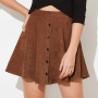 autumn new 4 colors corduroy fabric non-stretch high waist single-breasted zip-up side stylish all-match mini skirt(only skirt)_Black_Beige_Brown
