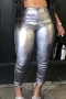 autumn new 4 colors holographic high stretch high waist pocket button zip-up stylish tight pants_Purple_Dark Gray_Silver