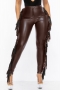 autumn & winter new two colors pu fabric slight stretch high waist tassel button zip-up pocket stylish tight faux leather pants_Black_Brown