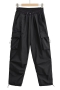 autumn new 5 colors non-stretch tatting high waist drawstring pocket button straight stylish all-match cargo pants_Black