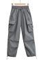 autumn new 5 colors non-stretch tatting high waist drawstring pocket button straight stylish all-match cargo pants_Black_White_Dark Green_Red_Dark Gray
