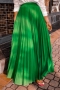 slight stretch 2 colors plus-size high waist zip-up pleated skirt_Black_Green