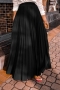 slight stretch 2 colors plus-size high waist zip-up pleated skirt_Black