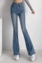 xs-l 3 colors slight stretch high waist pockets zip-up stylish flared jeans_Black_Blue