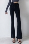 xs-l 3 colors slight stretch high waist pockets zip-up stylish flared jeans_Black