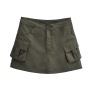 four colors slight stretch high waist stylish cargo mini skirt(with lined)_Black_Dark Green