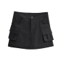 four colors slight stretch high waist stylish cargo mini skirt(with lined)_Black