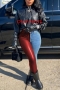 plus-size slight stretch best sellers pocket pu stitching jeans_Black_Rose Red