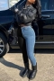 plus-size slight stretch best sellers pocket pu stitching jeans_Black