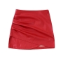 xs-l 2 colors pu fabric slight stretch shirring stylish faux leather mini skirt_Black_Red