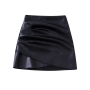xs-l 2 colors pu fabric slight stretch shirring stylish faux leather mini skirt_Black