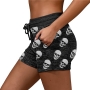 s-5xl plus size 4 colors skeleton batch printing drawstring casual shorts_Black
