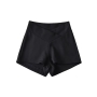new 3 colors slight stretch solid color high waist fashion casual shorts_Black