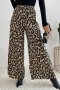 non-stretch chiffon 4 colors loose casual all-match wide leg pants_Red_Brown_Leopard_Multicolor
