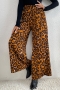 non-stretch chiffon 4 colors loose casual all-match wide leg pants_Red_Brown_Leopard