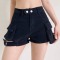 slight stretch 3 colors high waist metallic buckle stylish cargo denim shorts_Black