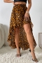 non-stretch leopard batch printing irregular stylish all-match midi skirt_Brown_Orange