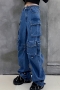 non-stretch 2 colors high waist pocket stylish cargo high quality jeans_Blue