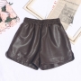 slight stretch 3 colors pu leather high waist pocket stylish all-match shorts_Black_Beige_Brown