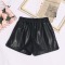 slight stretch 3 colors pu leather high waist pocket stylish all-match shorts_Black