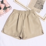 slight stretch 3 colors pu leather high waist pocket stylish all-match shorts_Black_Beige