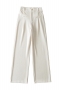 slight stretch solid color 5-colors corduroy zip-up casual wide-leg pants_Black_White