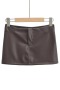 slight stretch 3 colors low waist pu zip-up plush sexy mini skirt(with lined)_Black_Beige_Brown