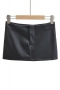 slight stretch 3 colors low waist pu zip-up plush sexy mini skirt(with lined)_Black