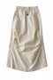 non-stretch 4 colors high waist drawstring pocket stylish all-match midi skirt_Black_Beige