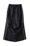 non-stretch 4 colors high waist drawstring pocket stylish all-match midi skirt_Black