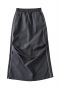 non-stretch 4 colors high waist drawstring pocket stylish all-match midi skirt_Black_Beige_Dark Blue_Dark Gray