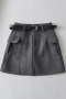 non-stretch solid color 3 colors belt pocket zip-up sexy mini skirt(with lined)_Black_Brown_Dark Gray