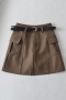 non-stretch solid color 3 colors belt pocket zip-up sexy mini skirt(with lined)_Black_Brown