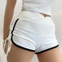 new 4 colors stretch drawstring high waist slim stylish shorts_Black_White