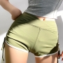 new 4 colors stretch drawstring high waist slim stylish shorts_Black_White_Dark Green