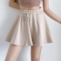 new 4 colors stretch solid color drawstring with lined fashion mini skirt_Beige