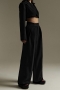 inelastic mid-waist with pocket casual pants_Black