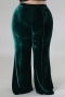 plus size slight stretch solid color 5 colors velvet high waist casual pants_Black_Dark Green