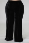 plus size slight stretch solid color 5 colors velvet high waist casual pants_Black