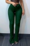 plus size 3 colors slight stretch textured high waist stylish bell-bottoms_Dark Green